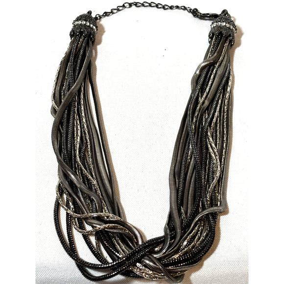 Kiam Family Silver Tone, Chunky Multi Strand Silver & Black Chain Necklace Bold - Picture 1 of 9